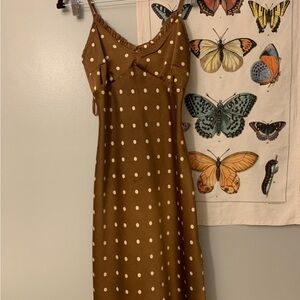 brown satin polka dot dress